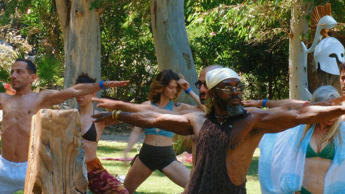 Warrior pose in the garden