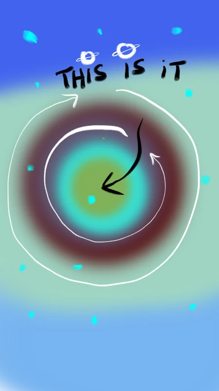 This Is It floats above a circular arrow pointing into a blurred green and purple centre.