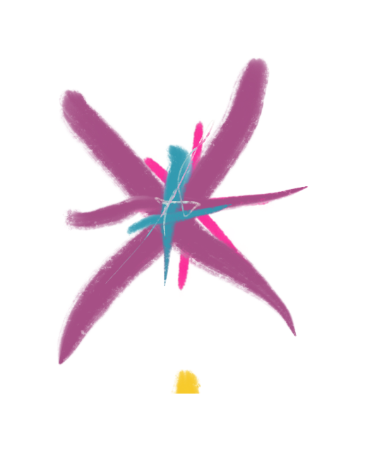 A loose pink and cyan hand-painted star signal.
