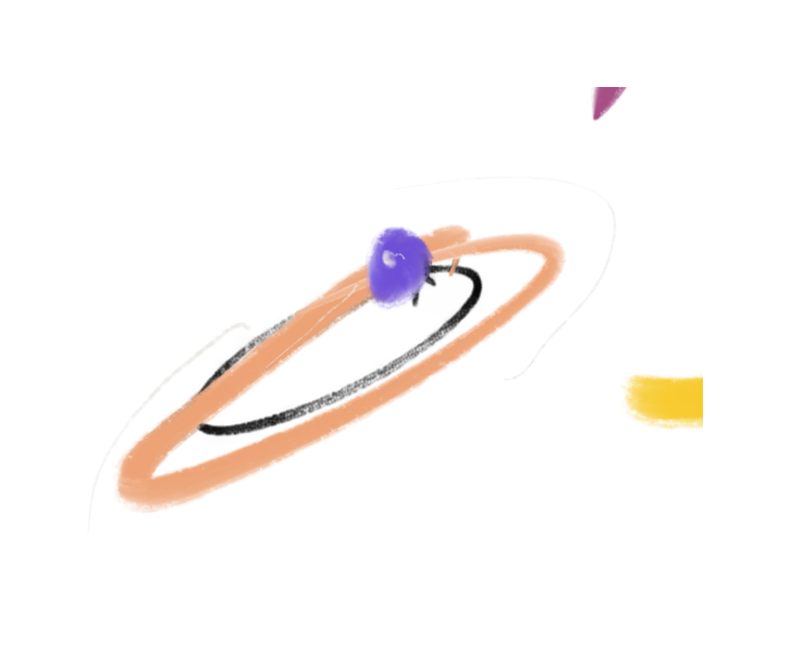 A peach orbit surrounding a small violet planet.