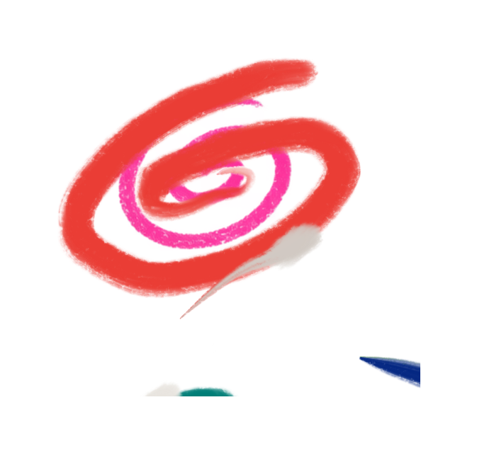 A red and pink hand-painted spiral.